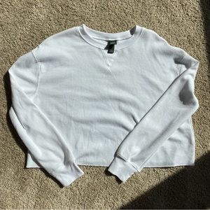 Wild Fable White Boxy Cropped Long Sleeve Waffle Tee Small